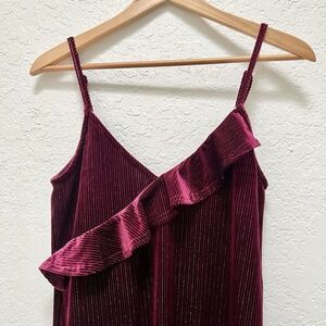 Dainty Hooligan‎ Women's S Burgundy Velvet Glitter Ruffle Cami Dress